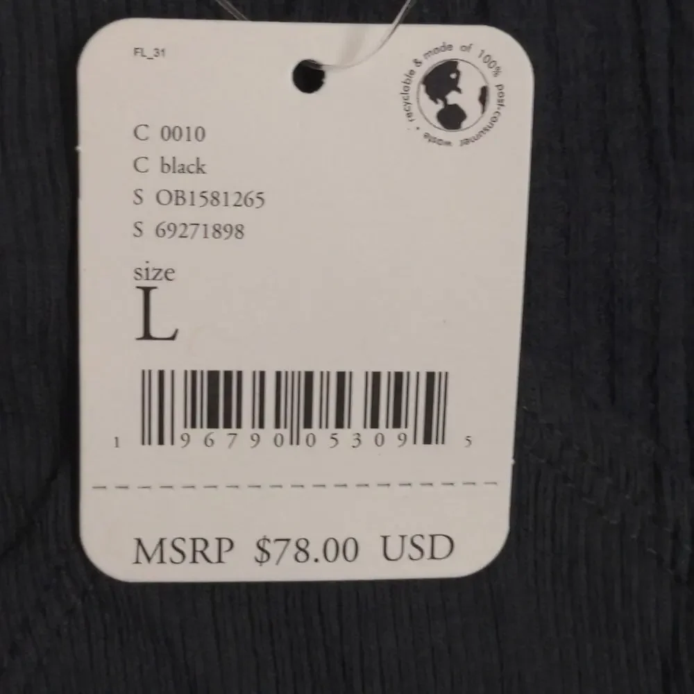 Free People Santa Clara Thermal Top Shirt Black Slouchy V-Neck L New - Picture 11 of 12